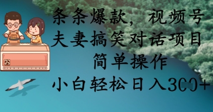 条条爆款，视频号夫妻搞笑对话项目，简单操作，小白轻松日入3张+-亮剑学堂